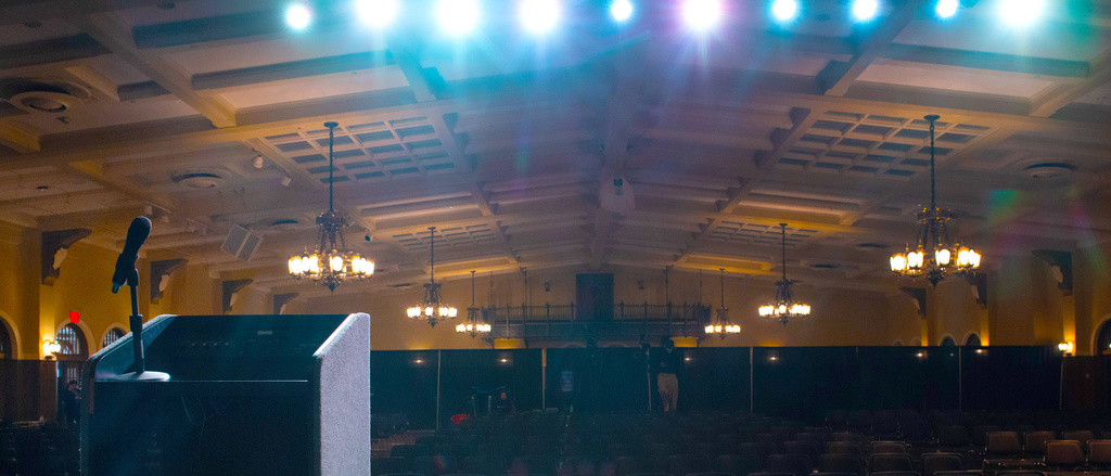 A view looking out from the IMU Main Lounge stage and podium